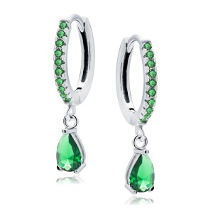 Cercei rotunzi argint cu pietre verzi Teardrop DiAmanti Z1999DER_G-DIA (Argint 925‰ 2 g.)
